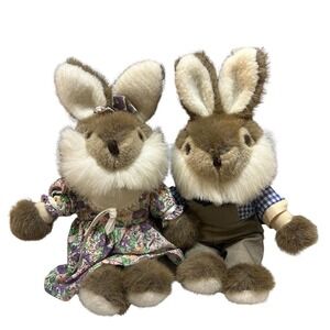 Vintage Style Bunny Plush Pair | Cottagecore Easter Rabbit Set